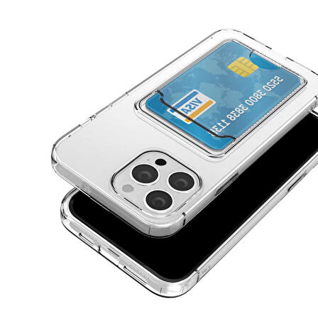 Apple iPhone 14 Pro Kılıf Kartlıklı Şeffaf Zore Setra Clear Silikon Kapak-Renksiz