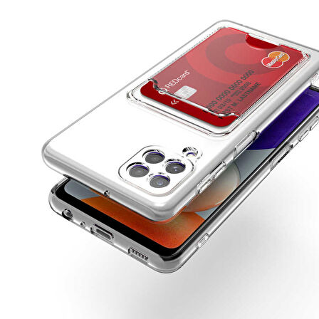 Galaxy A22 4G Uyumlu Kartlıklı Şeffaf Zore Setra Clear Silikon Kapak-Renksiz