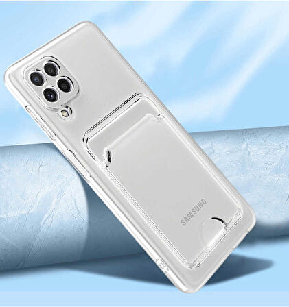 Galaxy M22 Uyumlu Kartlıklı Şeffaf Zore Setra Clear Silikon Kapak-Renksiz