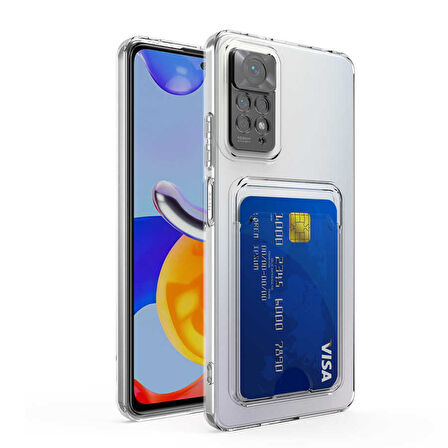 Xiaomi Redmi Note 11S Global Kılıf Kartlıklı Şeffaf Zore Setra Clear Silikon Kapak-Renksiz
