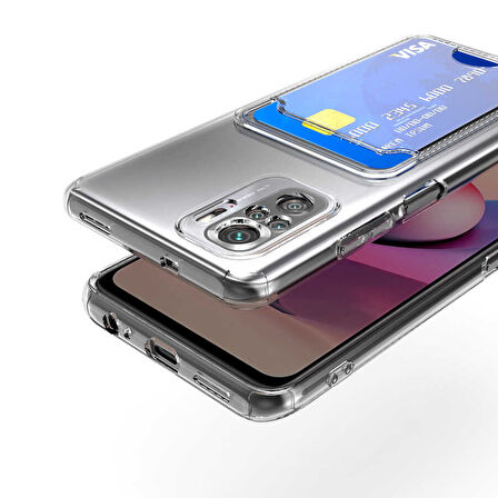 Xiaomi Poco M5S Kılıf Kartlıklı Şeffaf Zore Setra Clear Silikon Kapak-Renksiz