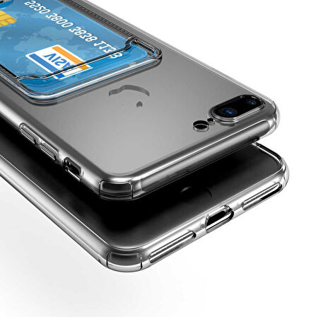 iPhone 7 Plus Uyumlu Kartlıklı Şeffaf Zore Setra Clear Silikon Kapak-Renksiz