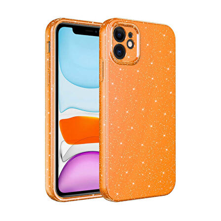 iPhone 11 Uyumlu Kamera Korumalı Simli Lüks Zore Koton Kılıf-Turuncu