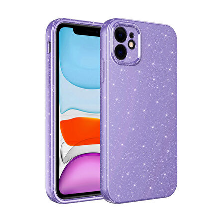 iPhone 11 Uyumlu Kamera Korumalı Simli Lüks Zore Koton Kılıf-Mor