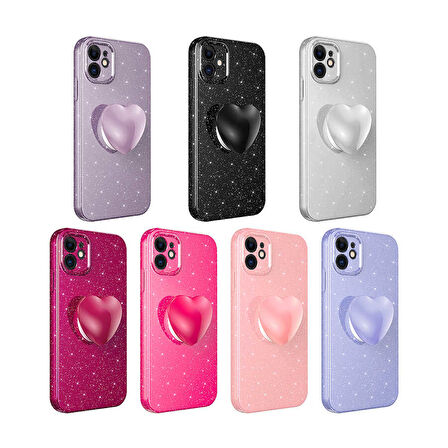 iPhone 11 Uyumlu Kamera Korumalı Simli Pop Soketli Lüks Zore Koton Soketli Kılıf-Mor