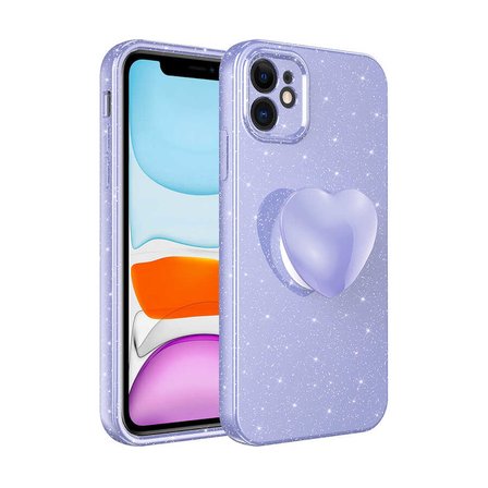iPhone 11 Uyumlu Kamera Korumalı Simli Pop Soketli Lüks MKST Koton Soketli Kılıf-Lila