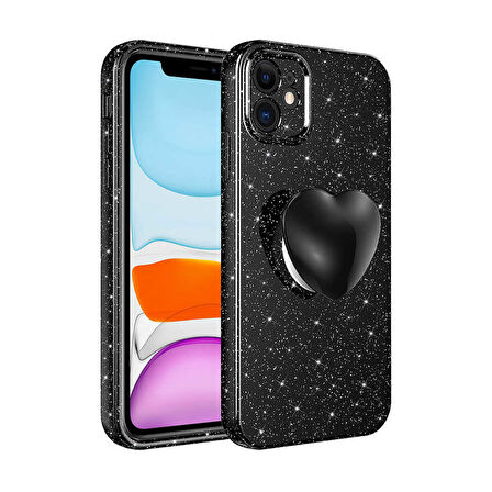 iPhone 11 Uyumlu Kamera Korumalı Simli Pop Soketli Lüks Zore Koton Soketli Kılıf-Siyah
