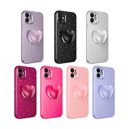 iPhone 11 Uyumlu Kamera Korumalı Simli Pop Soketli Lüks Zore Koton Soketli Kılıf-Mürdüm
