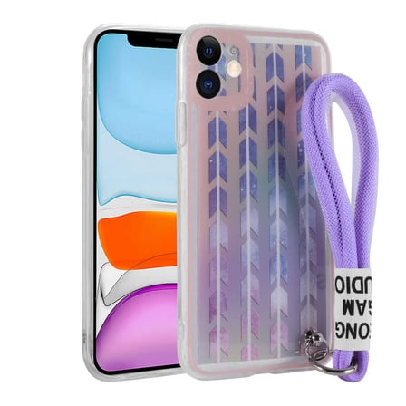 iPhone 11 Uyumlu Desenli El Askılı İpli NRTK Astana Silikon Kılıf-Şerit