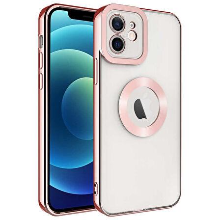 iPhone 12 Uyumlu Kamera Korumalı Logo Gösteren Zore Omega Kılıf-Rose Gold