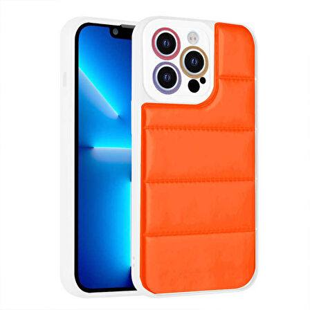 iPhone 13 Pro Uyumlu Kamera Korumalı Airbagli Renkli Zore Seksek Kapak-Turuncu