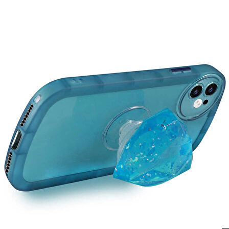 iPhone 12 Uyumlu Kamera Korumalı Pop Soketli Renkli Zore Ofro Kapak-Mavi