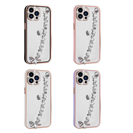 iPhone 12 Pro Uyumlu Taş Süslemeli Kamera Korumalı El Tutamaçlı Zore Blazer Kılıf-Siyah