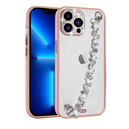iPhone 12 Pro Uyumlu Taş Süslemeli Kamera Korumalı El Tutamaçlı Zore Blazer Kılıf-Pembe