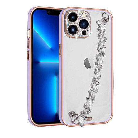 iPhone 12 Pro Uyumlu Taş Süslemeli Kamera Korumalı El Tutamaçlı Zore Blazer Kılıf-Lila
