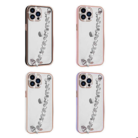 iPhone 13 Pro Max Uyumlu Taş Süslemeli Kamera Korumalı El Tutamaçlı Zore Blazer Kapak-Pembe