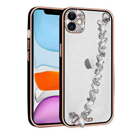iPhone 11 Uyumlu Taş Süslemeli Kamera Korumalı El Tutamaçlı Zore Blazer Kılıf-Siyah