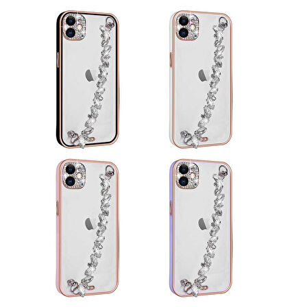 iPhone 11 Uyumlu Taş Süslemeli Kamera Korumalı El Tutamaçlı Zore Blazer Kılıf-Pembe