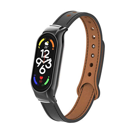 Xiaomi Mi Band 7 Uyumlu KRD-68 Deri Zore Kordon-Siyah
