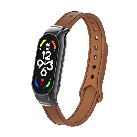 Xiaomi Mi Band 7 Uyumlu KRD-68 Deri Zore Kordon-Kahverengi