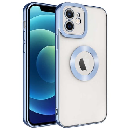 iPhone 12 Uyumlu Kamera Korumalı Logo Gösteren MKST Omega Kılıf-Mavi Açık