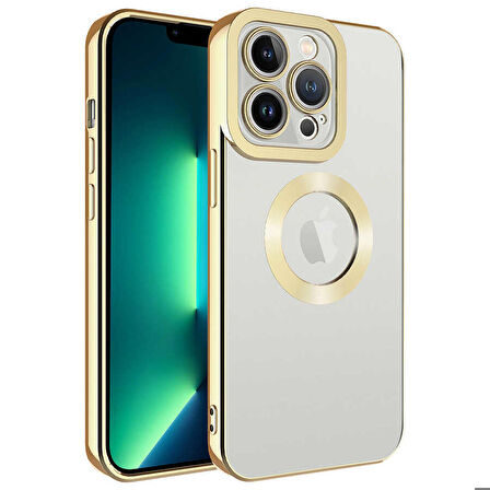 iPhone 14 Pro Max Uyumlu Kamera Korumalı Logo Gösteren Zore Omega Kapak-Gold