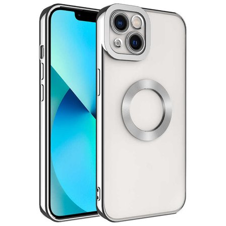 iPhone 14 Plus Uyumlu Kamera Korumalı Logo Gösteren Zore Omega Kılıf-Gümüş