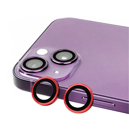 iPhone 14 Plus Uyumlu Ensueno CL-07 Kamera Lens Koruyucu-Kırmızı
