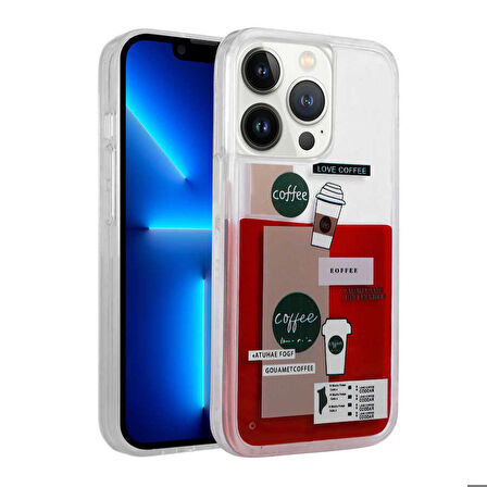 iPhone 13 Pro Max Uyumlu Desenli Sıvılı Zore Drink Silikon Kapak-NO1