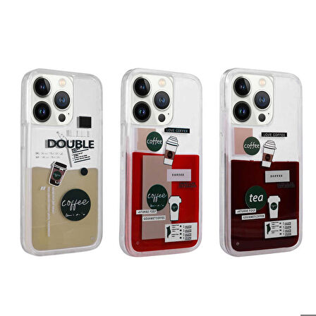 iPhone 13 Pro Max Uyumlu Desenli Sıvılı Zore Drink Silikon Kapak-NO1