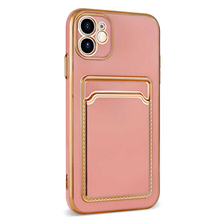 iPhone 12 Uyumlu Zore Bark Kartlıklı Kapak-Rose Gold