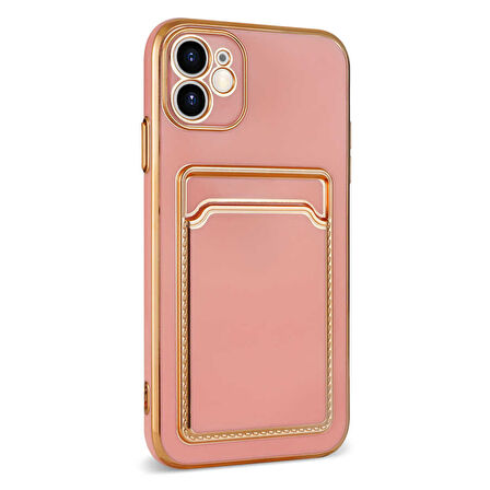 Apple iPhone 12 Kılıf Zore Bark Kartlıklı Kapak-Rose Gold