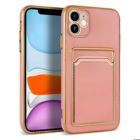 iPhone 11 Uyumlu Zore Bark Kartlıklı Kapak-Rose Gold