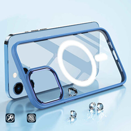 iPhone 14 Uyumlu Wireless Şarj Özellikli Zore Krom Magsafe Silikon Kılıf-Yeşil