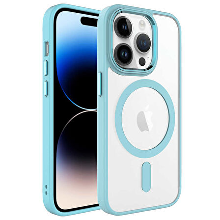 iPhone 14 Pro Max Uyumlu Wireless Şarj Özellikli Zore Krom Magsafe Silikon Kılıf-Yeşil