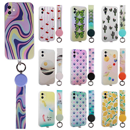 iPhone 11 Uyumlu Desenli El Askılı İpli Zore Arte Silikon Kapak-NO1