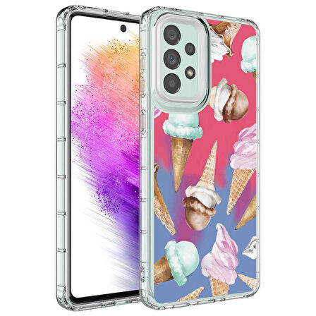 Galaxy A73 Uyumlu Kamera Korumalı Renkli Desenli Sert Silikon Zore Korn Kapak-NO9