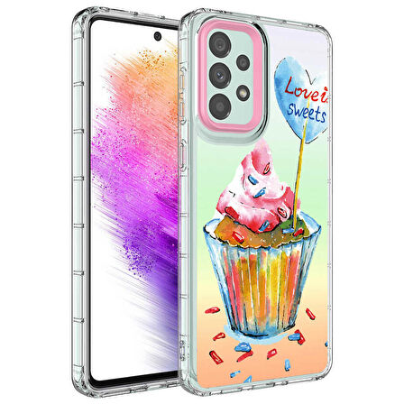 Galaxy A73 Uyumlu Kamera Korumalı Renkli Desenli Sert Silikon Zore Korn Kapak-NO15