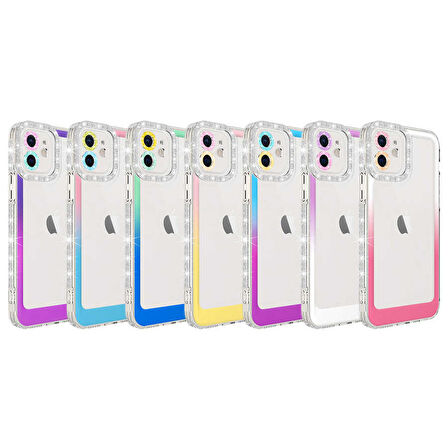 iPhone 11 Uyumlu Simli ve Renk Geçiş Tasarımlı LZore Korumalı Zore Park Kılıf-Pembe-Mavi