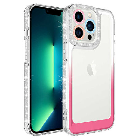 iPhone 14 Pro Max Uyumlu Simli ve Renk Geçiş Tasarımlı LZore Korumalı Zore Park Kılıf-Beyaz-Pem