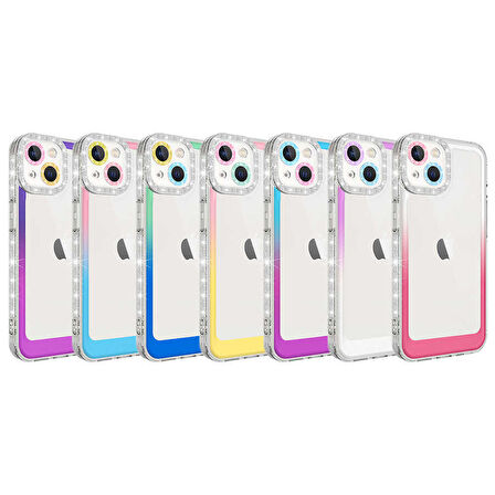 iPhone 14 Plus Uyumlu Simli ve Renk Geçiş Tasarımlı LZore Korumalı Zore Park Kılıf-Beyaz-Pembe