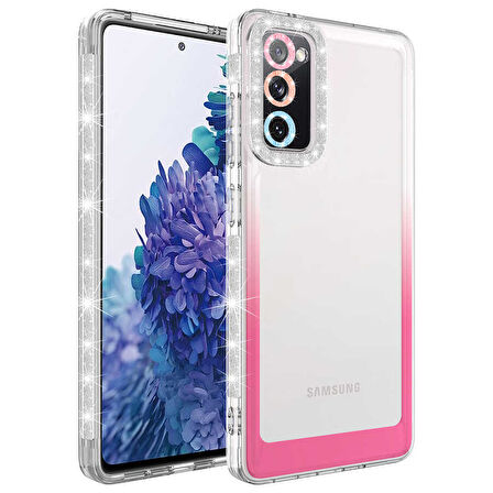 Galaxy S20 FE Uyumlu Simli ve Renk Geçiş Tasarımlı LZore Korumalı Zore Park Kılıf-Beyaz-Pembe