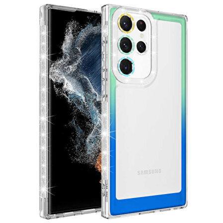 Galaxy S22 Ultra Uyumlu Simli ve Renk Geçiş Tasarımlı LZore Korumalı Zore Park Kılıf-Yeşil-Ma