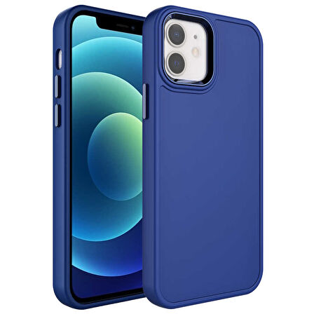 iPhone 11 Uyumlu Metal Çerçeve ve Buton Tasarımlı Sert Zore Botox Kılıf-Lacivert