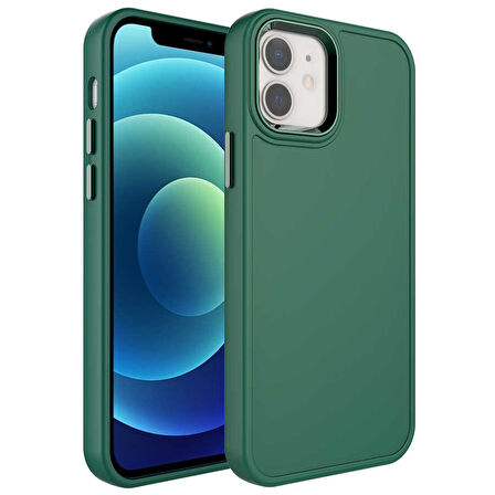 iPhone 11 Uyumlu Metal Çerçeve ve Buton Tasarımlı Sert Zore Botox Kılıf-Koyu Yeşil
