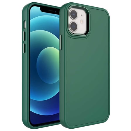 iPhone 11 Uyumlu Metal Çerçeve ve Buton Tasarımlı Sert NRTK Botox Kılıf-Koyu Yeşil