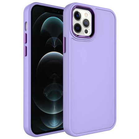 iPhone 12 Pro Uyumlu Metal Çerçeve ve Buton Tasarımlı Sert Zore Botox Kılıf-Lila