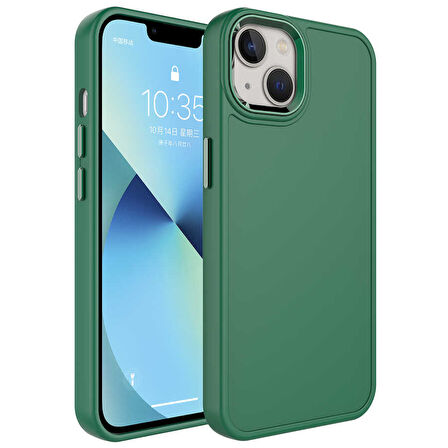 Apple iPhone 13 Kılıf Metal Çerçeve ve Buton Tasarımlı Sert Zore Botox Kapak-Koyu Yeşil