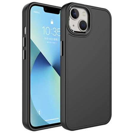 iPhone 14 Uyumlu Metal Çerçeve ve Buton Tasarımlı Sert Zore Botox Kılıf-Siyah