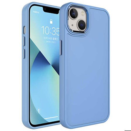 iPhone 14 Uyumlu Metal Çerçeve ve Buton Tasarımlı Sert Zore Botox Kapak-Mavi